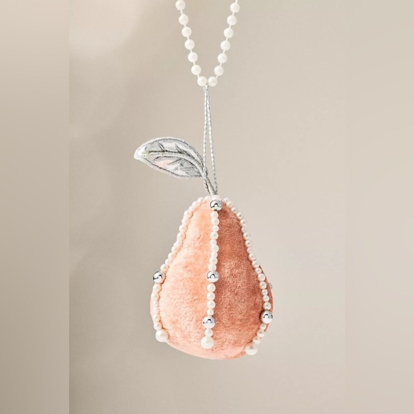 Anthropologie Other - Anthropologie Pear Pearled Velvet Fruit Ornament NWT Light Pink NWT